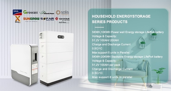بطارية 48 فولت Lifepo4 قابلة للتكدس لتخزين الطاقة الشمسية المنزلية كلها في واحد 10kwh خارج الشبكة