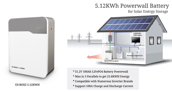 الجهد الاسمي 51.2 فولت بطارية LiFePO4 5kwh 10kwh تخزين الطاقة للنظام الشمسي المنزلي