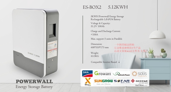 بطارية فوسفاتية LiFePO4 5kWh 10kWh مثبتة على الحائط لنظام تخزين الطاقة الشمسية