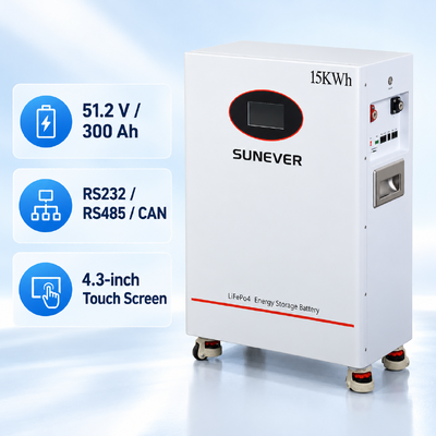 SUNEVER TD-15 15kWh LiFePO4 بطارية منزلية 51.2V 300Ah تخزين الطاقة الشمسية