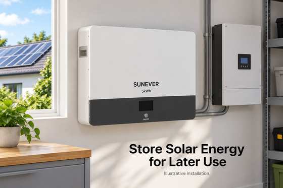 بطارية تخزين الطاقة الشمسية SUNEVER 5kWh مثبتة على الحائط بتقنية LiFePO4	 51.2 فولت 100 أمبير في الساعة لنظام تخزين البطاريات الشمسية