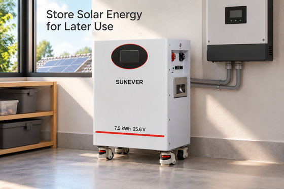 بطارية ليثيوم SUNEVER 7.68kWh 25.6V 300Ah LiFePO4 لتخزين الطاقة المنزلية والطاقة الاحتياطية خارج الشبكة